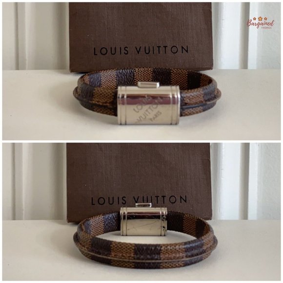 Authentic Louis Vuitton Brown Damier Ebene Coated Canvas Clip It Bracelet BC0148 - Picture 5 of 12